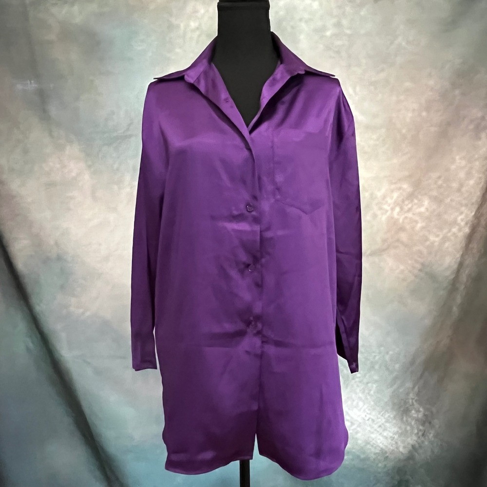 Victorias Secret Purple Satin Button Down Sleep Shirt Nightgown XSโ Long Sleeve